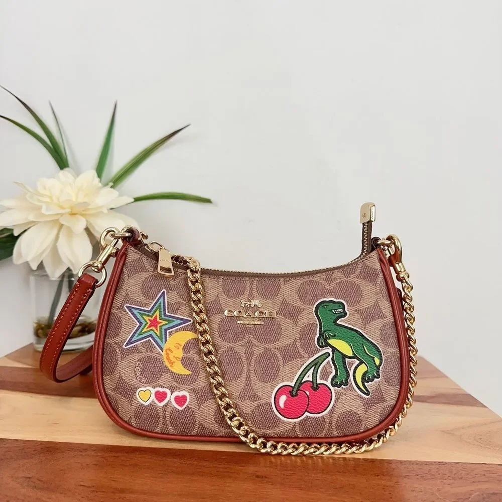 NWT Coach Teri Mini Crossbody‎ Bag In Signature Canvas With Sticker Print